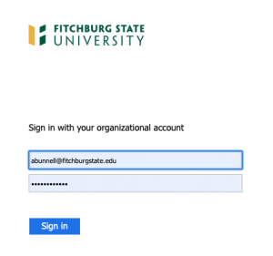 The Fitchburg State authentication page.
