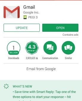 The Gmail app listing in the Google Play store.