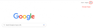 Screenshot showing the grid icon in the upper right corner of the Google window.