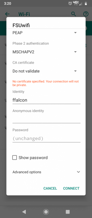 Screenshot showing the alternate setup configuration: ‘Phase 2 authentication’: MSCHAPV2,…