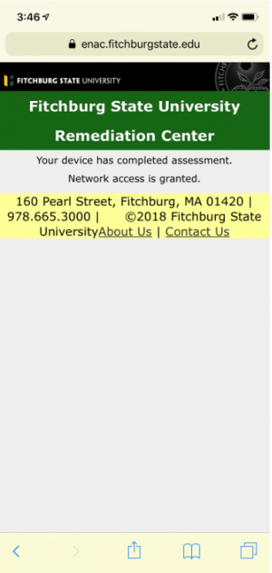 Screenshot showing the screen that appears when your device is connected to the IOT network.