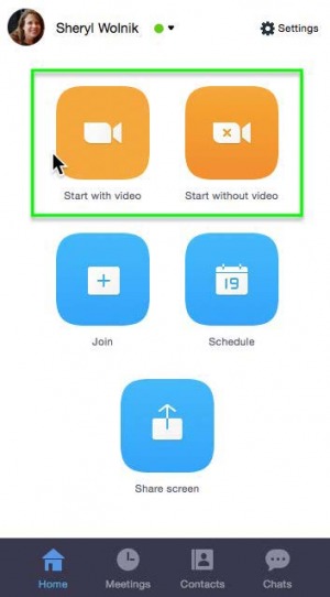 Screenshot showing the buttons used to start a meeting.
