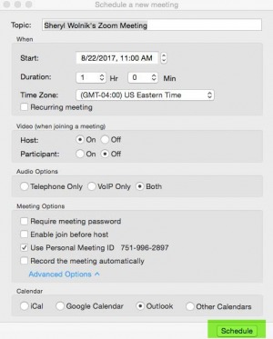 Screenshot showing the meeting details page.